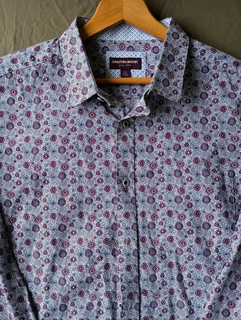 Johnston & Murphy Long Sleeve Cotton Shirt Mens XXL Floral Geo Flip Cuff
